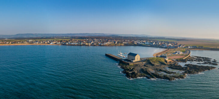 Panorama view of holiday properties in Elie, Scotland